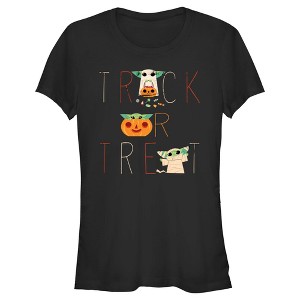 Juniors Womens Star Wars The Mandalorian Halloween Grogu Trick or Treat T-Shirt - 1 of 4