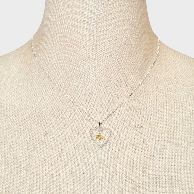 Silver Plated Two Tone &#34;Mom&#34; Cubic Zirconia Open Heart Pendant Necklace - Gold/Silver, 2 of 5