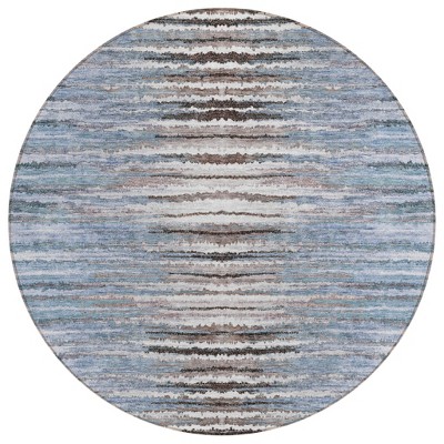 Sky Blue And Denim Blue Striped Washable Indoor Outdoor Area Rug