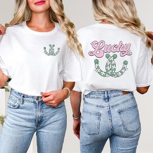 Simply Sage Market Women's Lucky Horseshoes Front and Back Short Sleeve Graphic Tee - 1 of 3