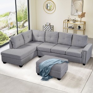 Reversible Sectional Sofa With Storage Ottoman 1100lbs Weight Capacity Rivet Ornament L-Shape Couch Living Room Furniture - 1 of 4