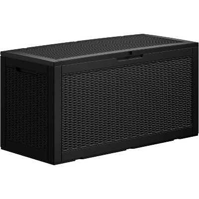 OBOKATA 100 Gallon lockable storage box, waterproof and UV resistant for outdoor mat storage, garden tool and swimming pool accessory storage, Black