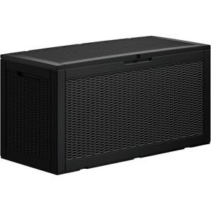 OBOKATA 100 Gallon lockable storage box, waterproof and UV resistant for outdoor mat storage, garden tool and swimming pool accessory storage, Black - 1 of 4