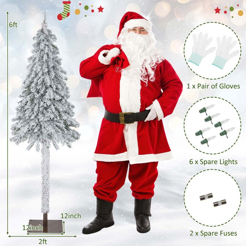 Costway 6 FT Pre-Lit Slim Pencil Christmas Tree Snow Flocked Xmas Décor with 175 Lights, 4 of 11