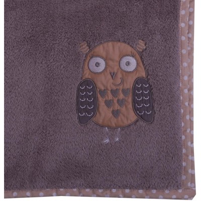 Bacati - Owls Grey with Grey Border Embroidered Baby Plush Blanket