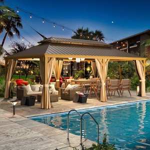 Erommy 14' x 22' Hardtop Gazebo,Aluminum Frame Gazebo with Galvanized Steel Double Roof, Curtains and Nettings Included - 1 of 4