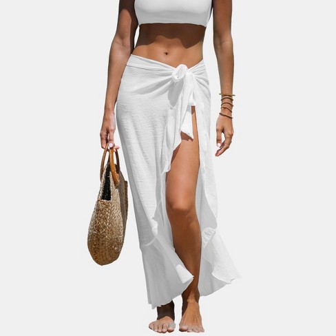 Women's Sheer Ruffled Maxi Cover-Up Sarong - Cupshe-F-White