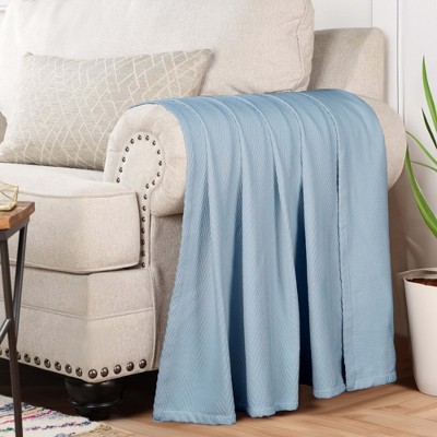 King Size Light Blue Chevron Zig-Zag Cotton Throw Blanket