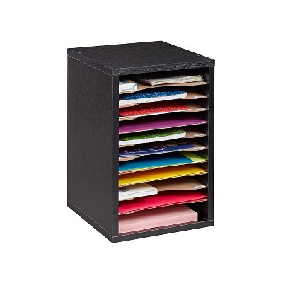 Black MDF 11-Compartment Vertical Paper Sorter Organizer