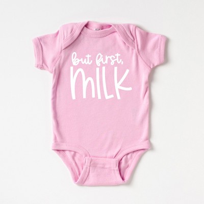The Juniper Shop But First Milk Baby Bodysuit - 24mo - Pink