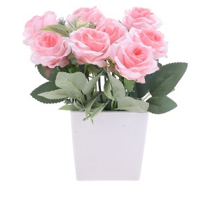 Unique Bargains Fake Plants Rose Plastic 2.95"x2.95"x7.48" 1 Pc - 1 of 4