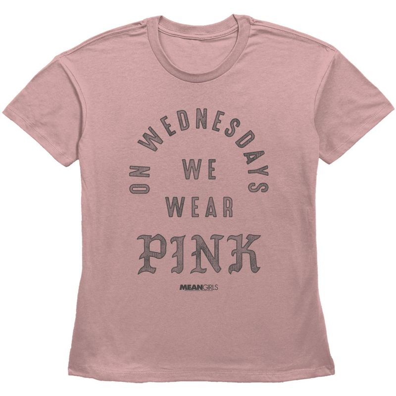 Women's Mean Girls On Wednesdays We Wear Pink Distressed T-Shirt, 1 of 4