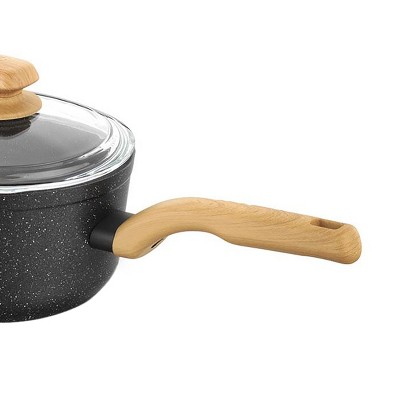 Montana Black Speckled Aluminum Nonstick Saucepan with Faux Wood Handles