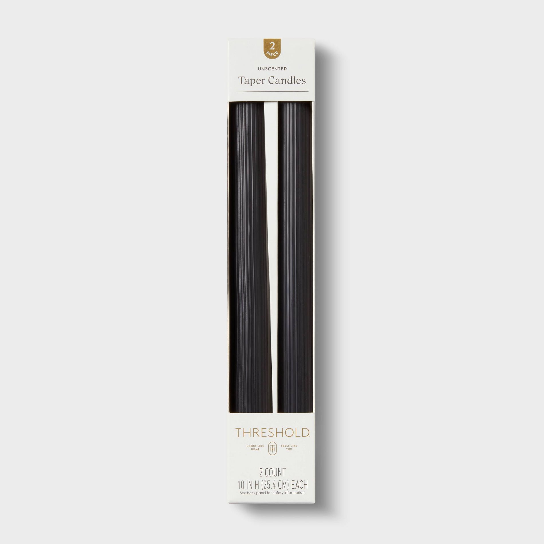 2pk Ribbed Taper Candle Set Black - Threshold™