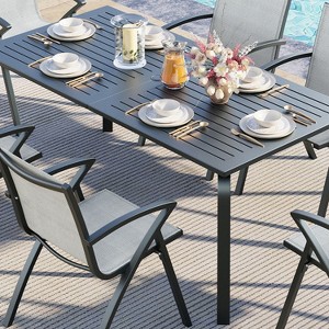70.9"x35" Outdoor Dining Table, 8 Person Aluminum Patio Table with Slat Top and Umbrella Hole, All-Weather Black Rectangular Table - 1 of 4