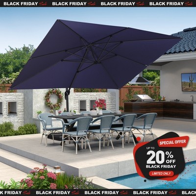 PURPLE LEAF 9x11.5 Ft Cantilever Umbrella Rectangle Outdoor Patio Umbrella Large Umbrella with 360-Degree Rotation Adjustable With Base