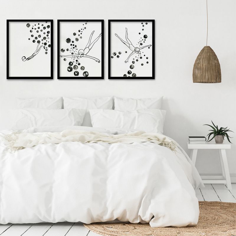 Americanflat Minimalist (Set Of 3) Triptych Wall Art Black And White Dive By Dreamy Me - Set Of 3 Framed Prints, 3 of 6