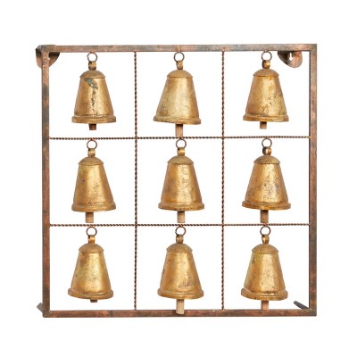 32" Farmhouse Iron Square Framed Hanging Cowbells Wall Plaque - Olivia & May