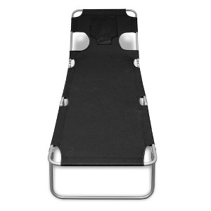 vidaXL Patio Lounge Chair Folding Sunlounger Sunbed with Head Cushion Steel - Black - 1 of 4