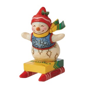 Jim Shore 3.5 Inch Crayola Snowman Mini Figurine Sled Crayons Figurines - 1 of 3