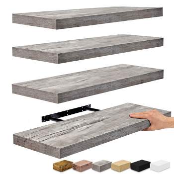 Sorbus 24 x 9 Inch 4 Pack Wall Mounted Floating Wood Shelves - for Bedroom, Kitchen, Living Room, Bathroom (Gray)