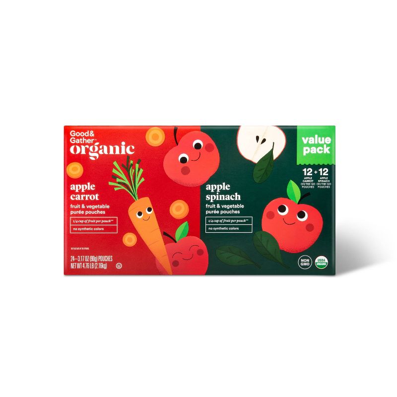 Organic Applesauce Pouches - Apple Carrot & Apple Spinach  - Good & Gather™, 1 of 5
