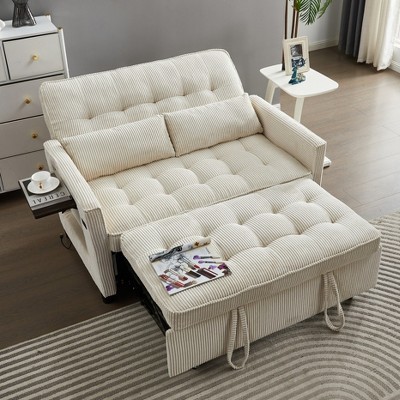 TiramisuBest 55" Velvet Foldable Sofa Bed with Adjustable Backrest and USB Port, 2-Seat Convertible Sleeper Couch with Pillows, Gray