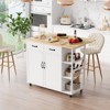 Wide Wood Top Kitchen Island Table With 2 Door Cabinets 2 Storage Drawers Spice Rack,Towel Rack, Wine Rack Kitchen Push Table With Folding Leaf Roller - 2 of 4