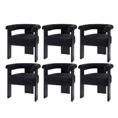 Gerry Boucle Dining Chair Set of 6 With Round Solid Back|ARTFUL LIVING DESIGN