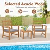 Tangkula 3PCS Furniture Set Acacia Wood Conversation Set w/ Soft Seat Cushions Outdoor Gray - 2 of 3