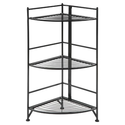 32.25" 3 Tier Corner Folding Metal Corner Shelf Black - Breighton Home