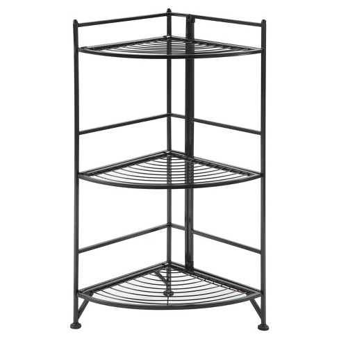 32.5 3 Tier Folding Metal Shelf Black - Breighton Home