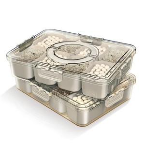 LunaLulinlk 8-compartment tray with lid, portable snack tray with handles and plates, cream, 2-Pack - 1 of 4
