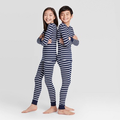 Kids' Striped 100% Cotton Tight Fit Matching Family Pajama Set - Navy