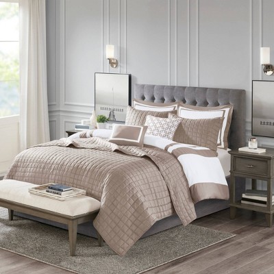 Taupe Full Microfiber 8-Piece Bedding Set with Decorative Pillows