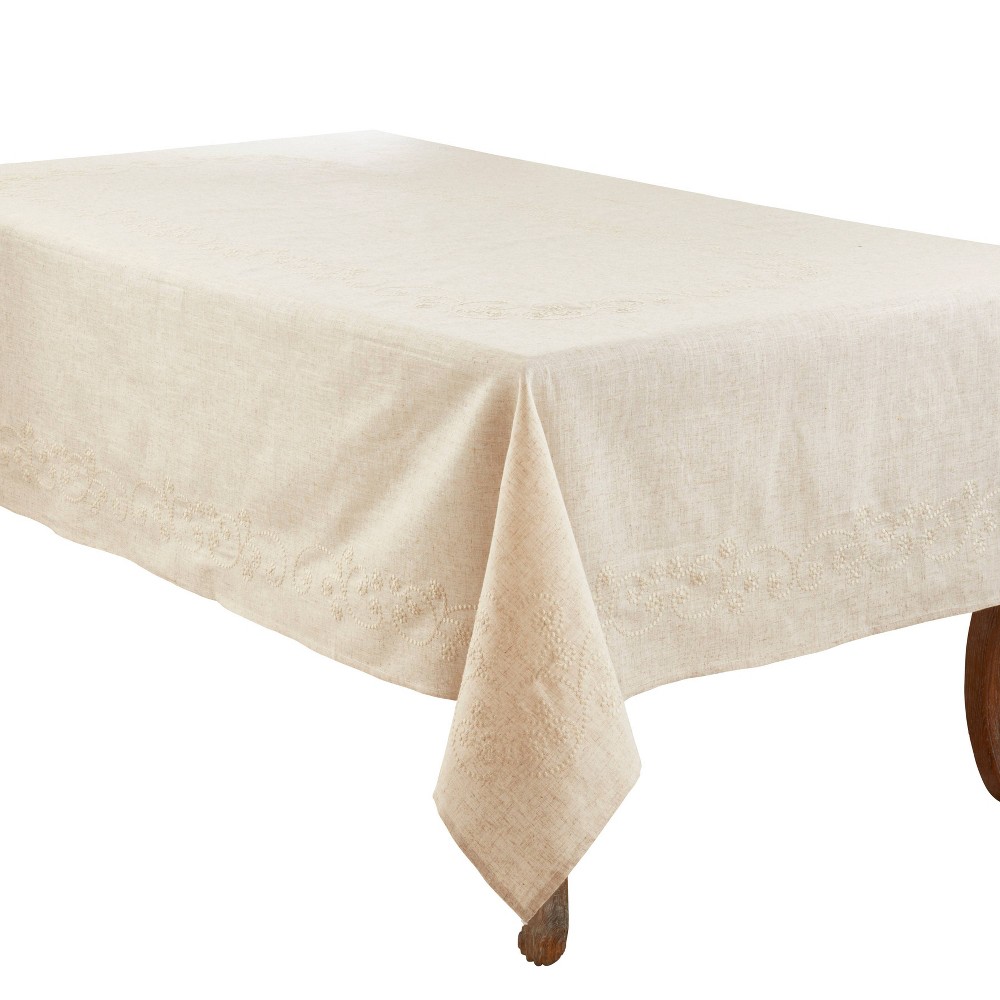 Photos - Tablecloth / Napkin 104"x67" Embroidered Swirl Design Simple Natural Linen Blend Tablecloth 