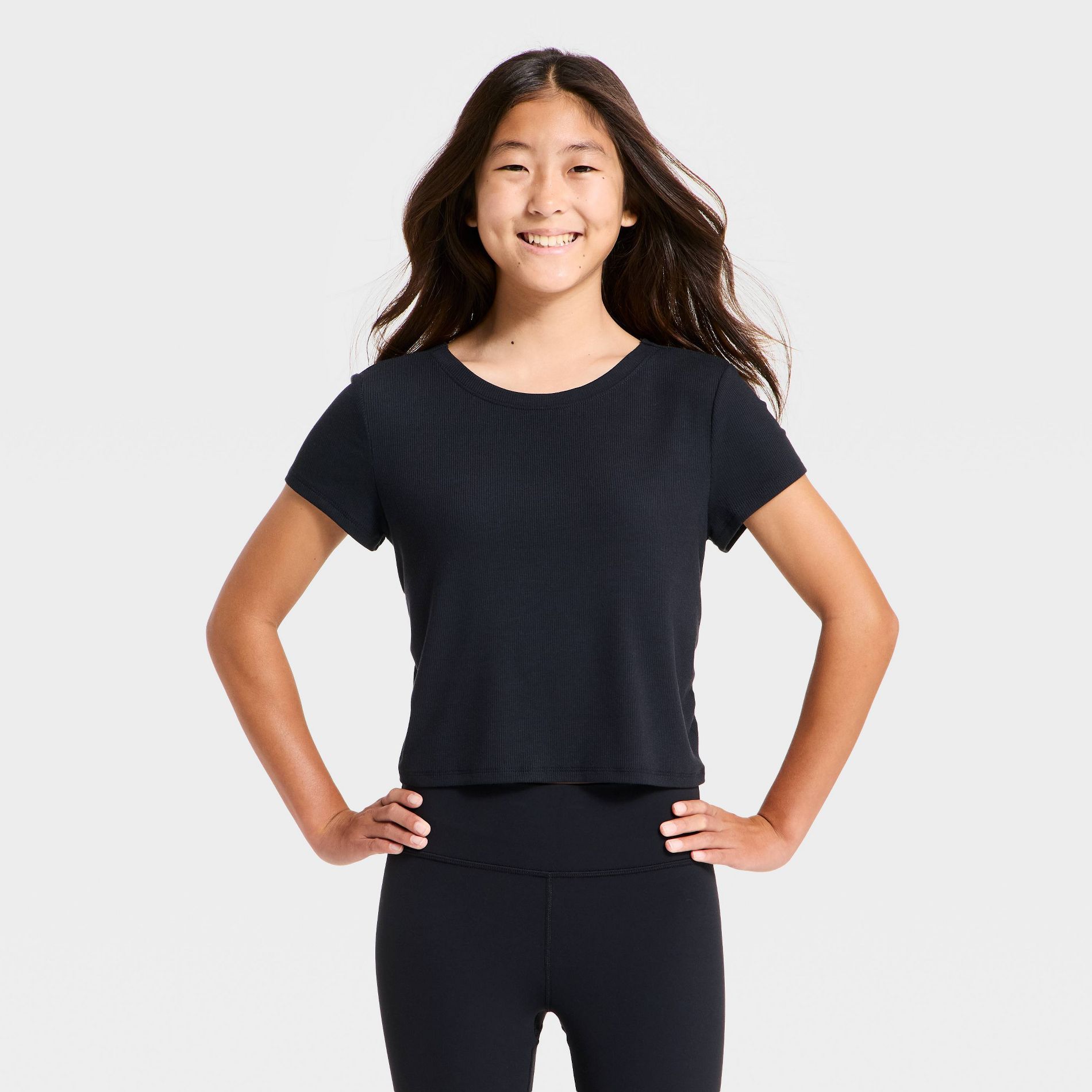 Girls' Twist-Back Ruched Ribbed T-Shirt - All In Motion™