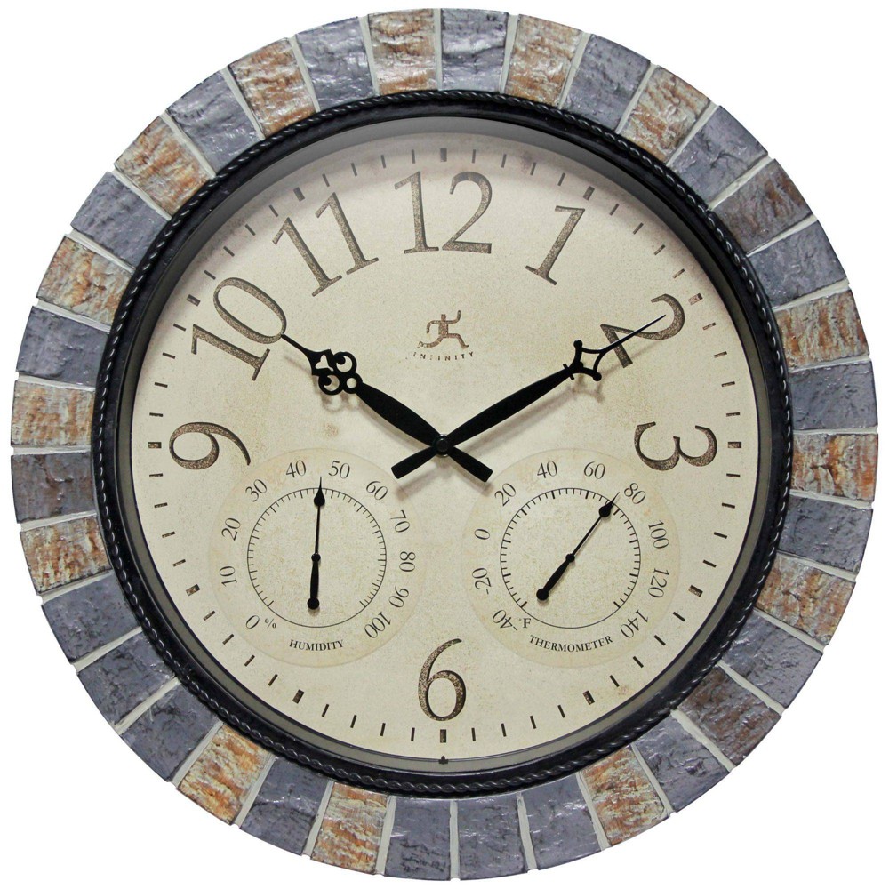 Photos - Wall Clock 18.5" Inca II Faux Stone Outdoor  Black - Infinity Instruments