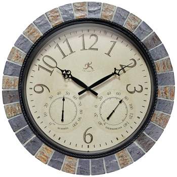 18.5" Inca II Faux Stone Outdoor Wall Clock Black - Infinity Instruments