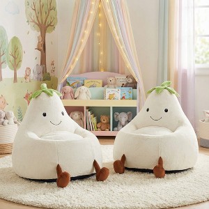 Wooakway 2-Set Beige/Blue/Green/Pink/Purple/Red/Yellow Faux Rabbit Fur Bean Bag Chair Seat with Fill Toddler Sofa for Children Teenagers 24"/30"W - 1 of 4