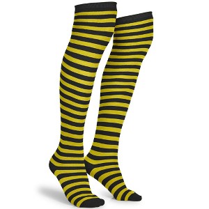 Skeleteen Womens Bumblebee Striped Knee Socks Costume Accessory - Black and Yellow - 1 of 4