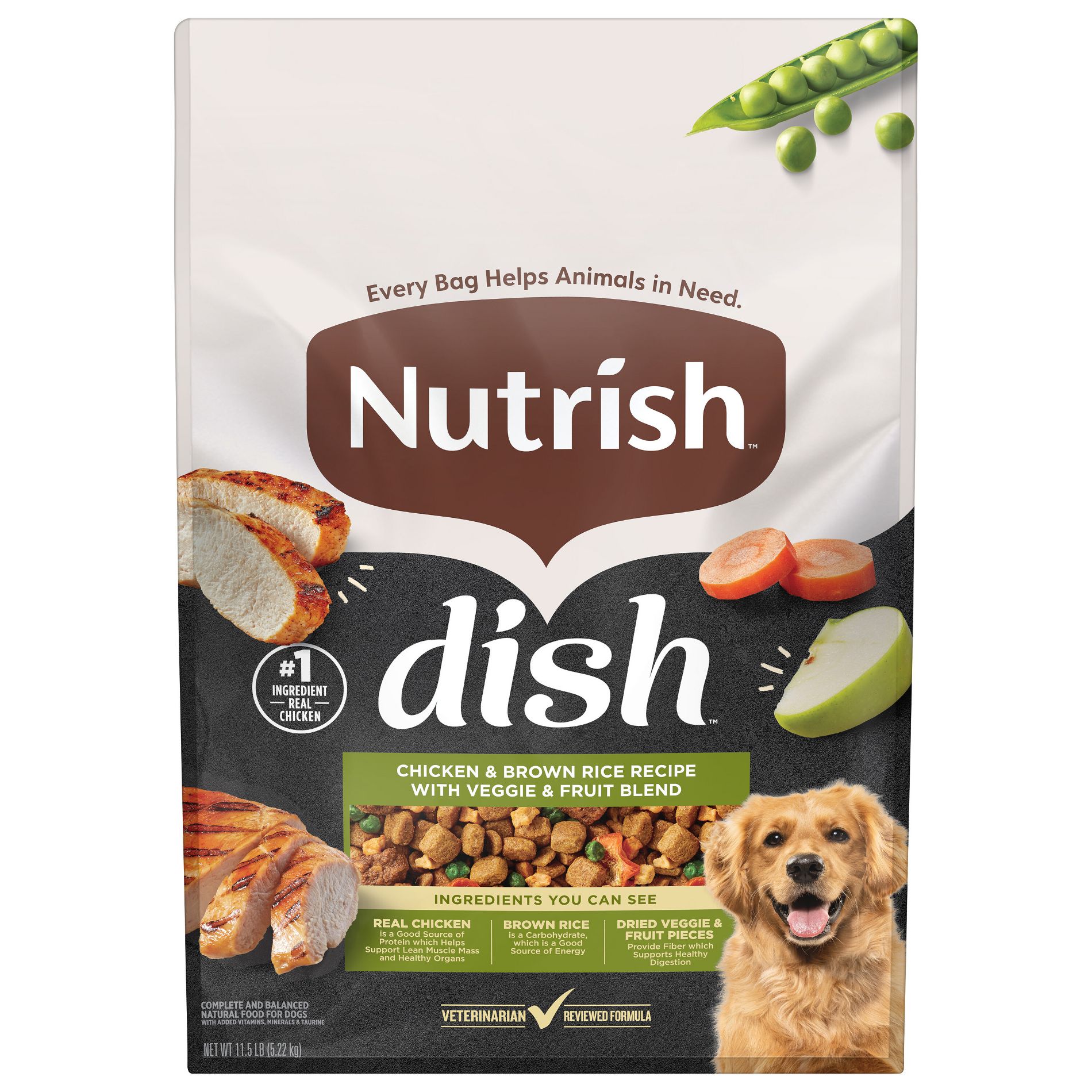 Nutrish Dish Chicken and Brown Rice Recipe with Vegetables and Fruit Blend Dry Dog Food - 11.5lbs