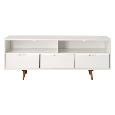 Cesicia Mid-Century Modern 3-Drawer Solid Wood TV Stand for TVs up to 65", White