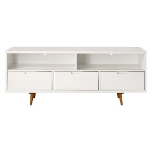 Cesicia Mid-Century Modern 3-Drawer Solid Wood TV Stand for TVs up to 65", White - 1 of 4