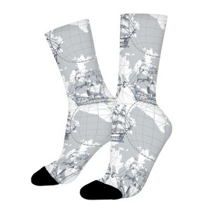 Ocean Map Sailboat Women Printed Crew Socks Funny Funky Socks Soft Polyester Novelty Gifts for Artists Men - 1 of 4