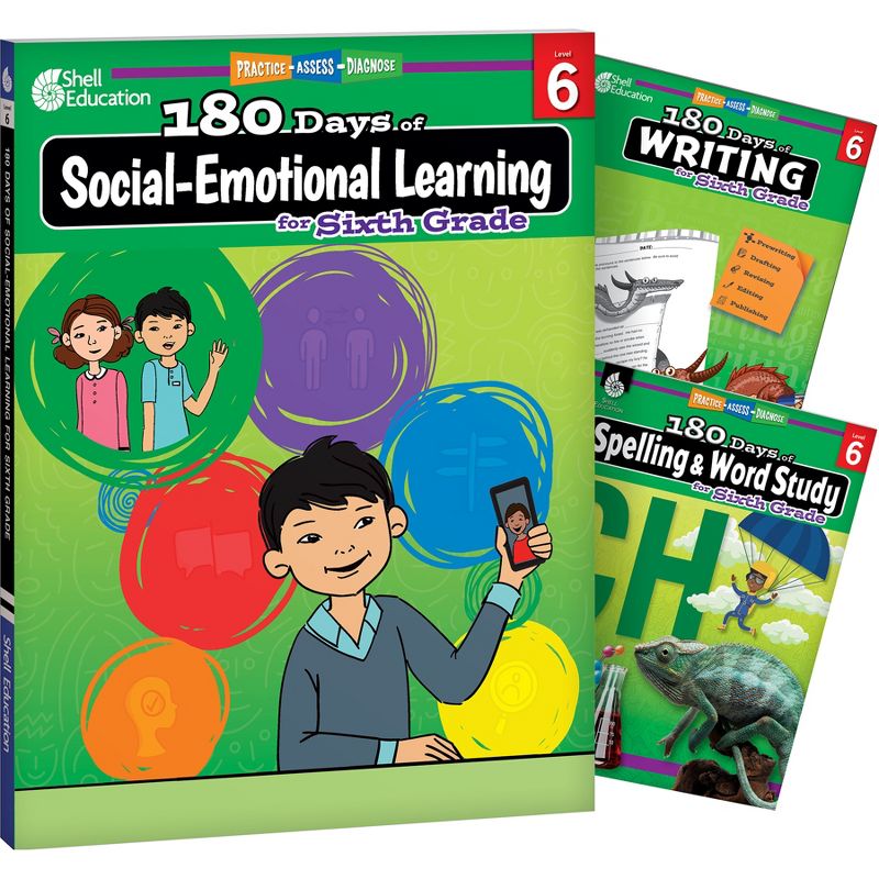 Shell Education 180 Days Social-Emotional Learning, Writing, & Spelling Grade 6: 3-Book Set, 1 of 3
