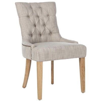 Gray Linen Upholstered Parsons Side Chair with Wood Legs