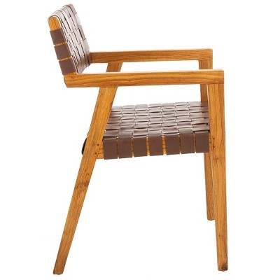 Cire Cognac Leather and Natural Wood Upholstered Side Chair