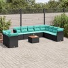 vidaXL 11 Piece Patio Sofa Set with Cushions Black and Blue Poly Rattan - 2 of 4