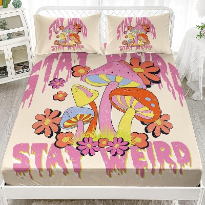 Pink mushroom pattern bedding set, floral design, suitable for children, boys, girls, and teenagers, Four-piece set